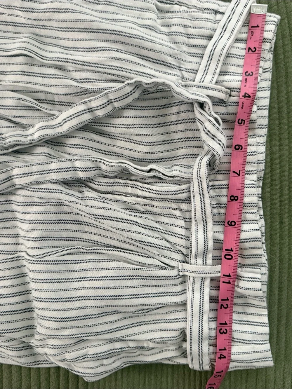 Banana Republic White Striped Cotton/Linen Blend Tie-Waist Pants, Paperbag